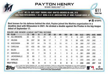 2022 Topps #611 Payton Henry Back