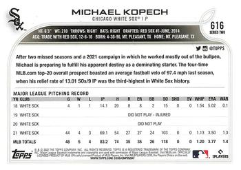2022 Topps #616 Michael Kopech Back