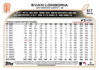 2022 Topps #617 Evan Longoria Back