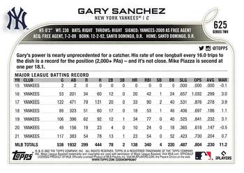 2022 Topps #625 Gary Sanchez Back