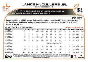 2022 Topps #637 Lance McCullers Jr. Back