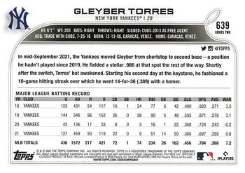 2022 Topps #639 Gleyber Torres Back