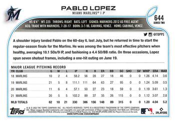 2022 Topps #644 Pablo Lopez Back