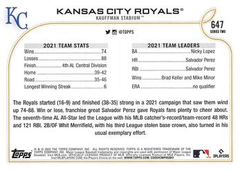 2022 Topps #647 Kansas City Royals Back