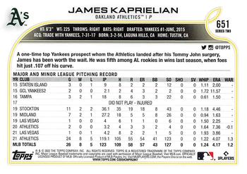 2022 Topps #651 James Kaprielian Back
