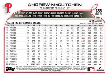 2022 Topps #655 Andrew McCutchen Back