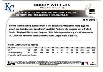 2022 Topps #660 Bobby Witt Jr. Back