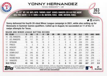 2022 Topps #363 Yonny Hernandez Back