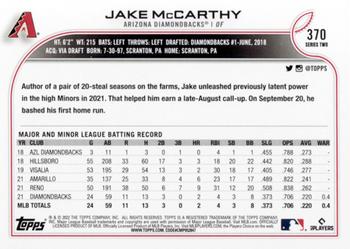 2022 Topps #370 Jake McCarthy Back