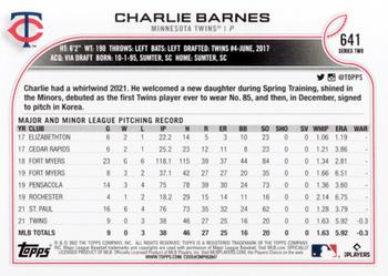2022 Topps #641 Charlie Barnes Back