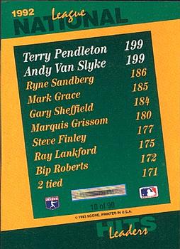 1993 Score - Select Stat Leaders #10 Terry Pendleton / Andy Van Slyke Back