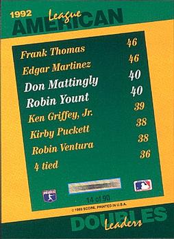 1993 Score - Select Stat Leaders #14 Don Mattingly / Robin Yount Back