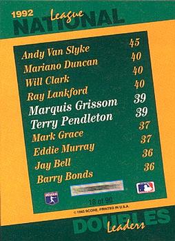 1993 Score - Select Stat Leaders #18 Marquis Grissom / Terry Pendleton Back