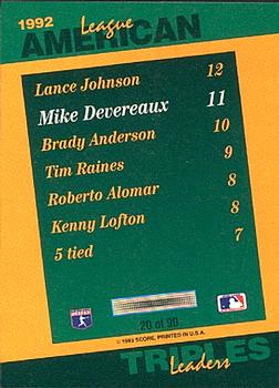 1993 Score - Select Stat Leaders #20 Mike Devereaux Back