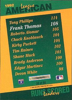 1993 Score - Select Stat Leaders #38 Frank Thomas Back