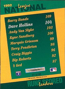 1993 Score - Select Stat Leaders #41 Dave Hollins Back