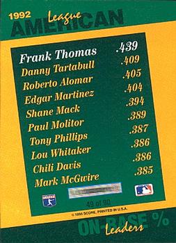 1993 Score - Select Stat Leaders #49 Frank Thomas Back
