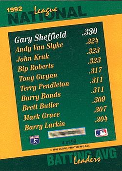1993 Score - Select Stat Leaders #4 Gary Sheffield Back