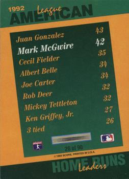 1993 Score - Select Stat Leaders #26 Mark McGwire Back