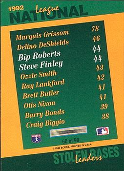 1993 Score - Select Stat Leaders #60 Bip Roberts / Steve Finley Back