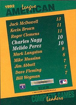 1993 Score - Select Stat Leaders #63 Charles Nagy / Melido Perez Back
