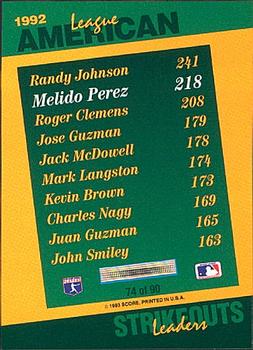 1993 Score - Select Stat Leaders #74 Melido Perez Back