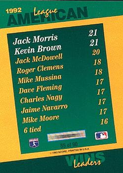 1993 Score - Select Stat Leaders #85 Jack Morris / Kevin Brown Back