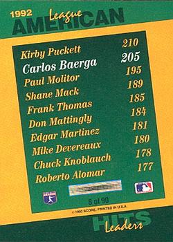 1993 Score - Select Stat Leaders #8 Carlos Baerga Back