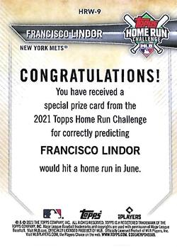 2021 Topps - Home Run Challenge Winners June #HRW-9 Francisco Lindor Back