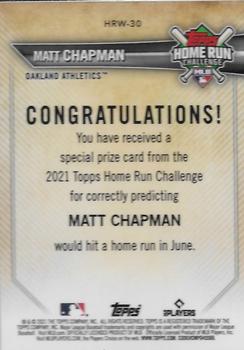 2021 Topps - Home Run Challenge Winners June #HRW-30 Matt Chapman Back