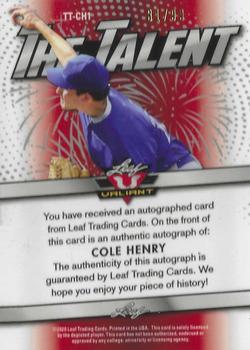 2020 Leaf Valiant - The Talent Autographs Green #TT-CH1 Cole Henry Back