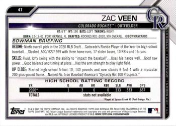 2021 Topps NSCC Bowman National Convention #47 Zac Veen Back