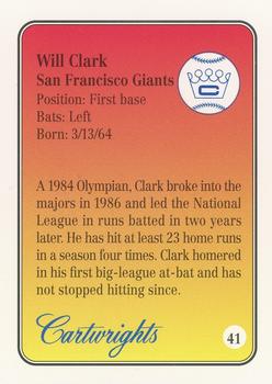 1992 Cartwrights Players Choice - Blue Foil #41 Will Clark Back