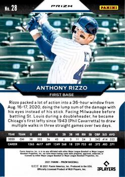 2021 Panini Prizm - Red/White/Blue Prizm #28 Anthony Rizzo Back
