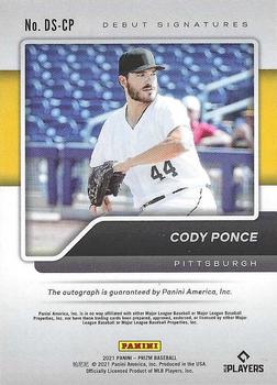 2021 Panini Prizm - Debut Signatures #DS-CP Cody Ponce Back