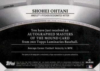 2021 Topps Luminaries - Masters of the Mound Autographs Blue #MOM-SO Shohei Ohtani Back