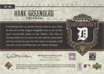 2006 SP Legendary Cuts - Baseball Chronology #BC-HG Hank Greenberg Back