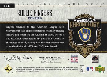 2006 SP Legendary Cuts - Baseball Chronology #BC-RF Rollie Fingers Back