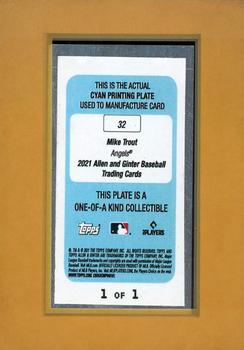 2021 Topps Allen & Ginter - Mini Framed Printing Plate Cyan #32 Mike Trout Back