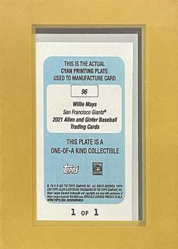 2021 Topps Allen & Ginter - Mini Framed Printing Plate Cyan #96 Willie Mays Back