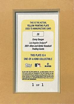 2021 Topps Allen & Ginter - Mini Framed Printing Plate Yellow #26 Corey Seager Back