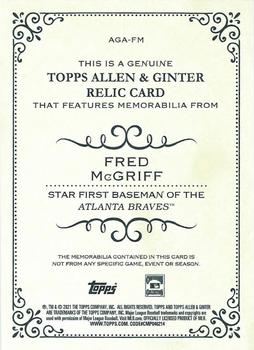 2021 Topps Allen & Ginter - Full-Size Relics A #AGA-FM Fred McGriff Back