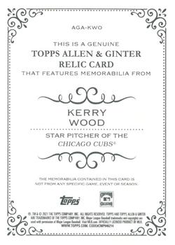 2021 Topps Allen & Ginter - Full-Size Relics A #AGA-KWO Kerry Wood Back
