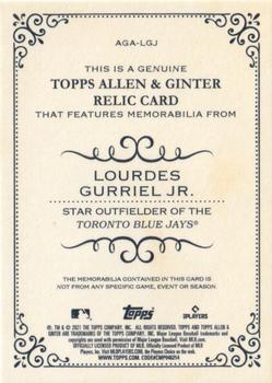2021 Topps Allen & Ginter - Full-Size Relics A #AGA-LGJ Lourdes Gurriel Jr. Back