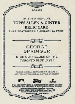 2021 Topps Allen & Ginter - Full-Size Relics B #AGA-GS George Springer Back