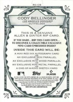 2021 Topps Allen & Ginter - Rip Cards #RC-CB Cody Bellinger Back