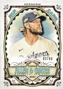 2021 Topps Allen & Ginter - Rip Cards #RC-CK Clayton Kershaw Front