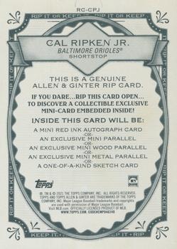 2021 Topps Allen & Ginter - Rip Cards #RC-CPJ Cal Ripken Jr. Back