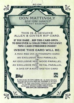 2021 Topps Allen & Ginter - Rip Cards #RC-DM Don Mattingly Back