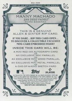 2021 Topps Allen & Ginter - Rip Cards #RC-MM Manny Machado Back